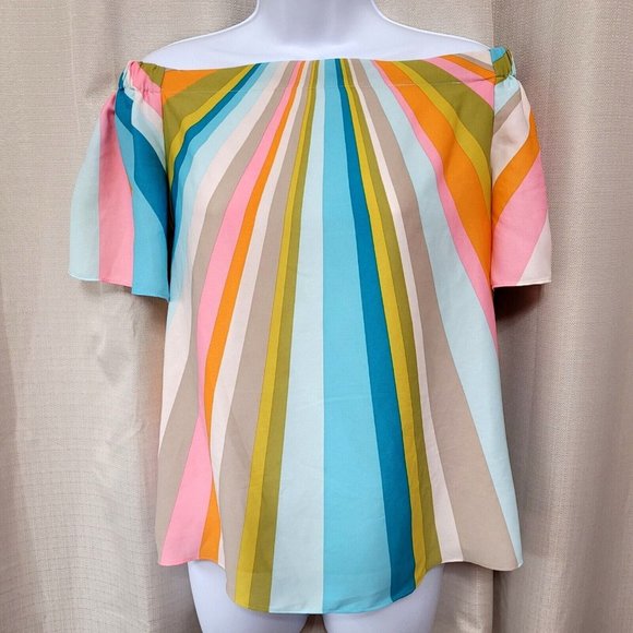 Trina Turk Off The Shoulder Loveable Top Women's Size XS Multi Color Stripe NWT - Picture 1 of 8